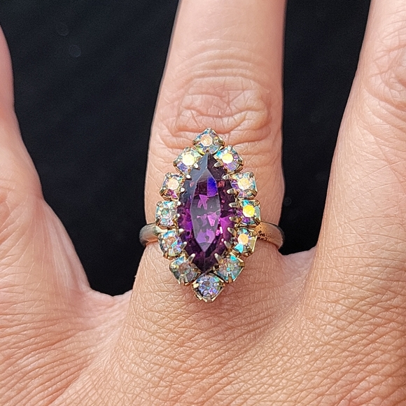 Vintage Purple Marquise & Crystal Ring!!! - Picture 1 of 8
